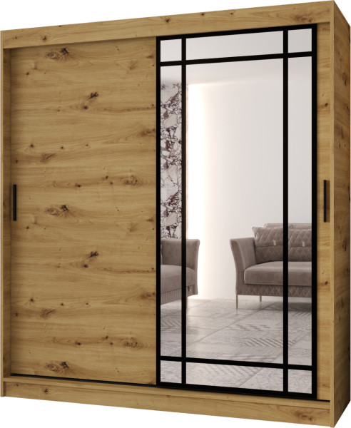 Szafa przesuwna z lustrem Garderoba ALMERIA 180 artisan + u. czarny 1097911