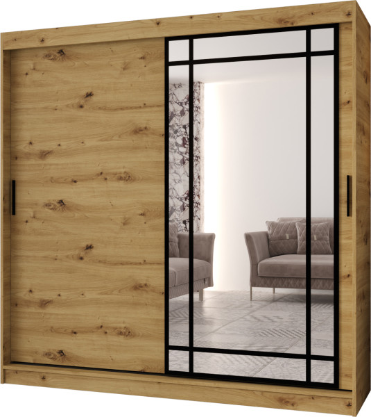 Szafa przesuwna z lustrem Garderoba ALMERIA 200 artisan + u. czarny 1097855