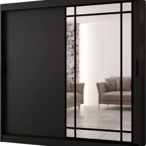 Szafa przesuwna z lustrem Garderoba ALMERIA 200 czarny + u. czarny 1097863
