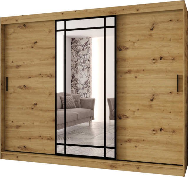 Szafa przesuwna z lustrem Garderoba ALMERIA 250 artisan + u. czarny 1097858