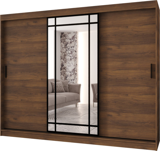 Szafa przesuwna z lustrem Garderoba ALMERIA 250 orzech + u. czarny 1097846