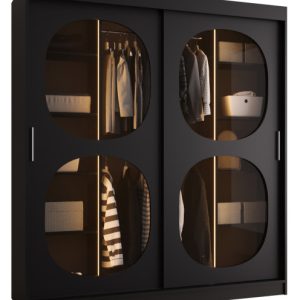 Szafa przesuwna z lustrem Garderoba BAHRAJN 2 180 czarny + LED 652152