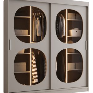 Szafa przesuwna z lustrem Garderoba BAHRAJN 2 180 kaszmir + LED 652159