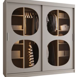 Szafa przesuwna z lustrem Garderoba BAHRAJN 2 200 kaszmir + LED 652137