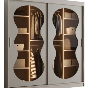 Szafa przesuwna z lustrem Garderoba BAHRAJN 3 180 kaszmir + LED 652162