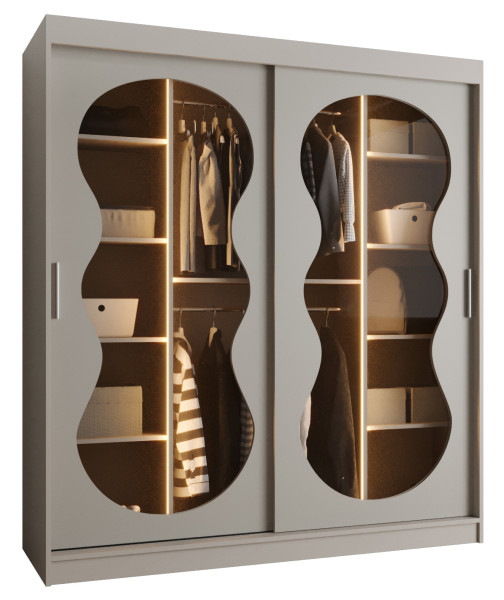 Szafa przesuwna z lustrem Garderoba BAHRAJN 3 180 kaszmir + LED 652162