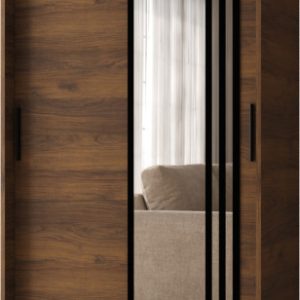 Szafa przesuwna z lustrem Garderoba GLOSSY 100 orzech + u. czarny 1097914 Szafa przesuwna z lustrem Garderoba GLOSSY 100 orzech + u. czarny 1097914
