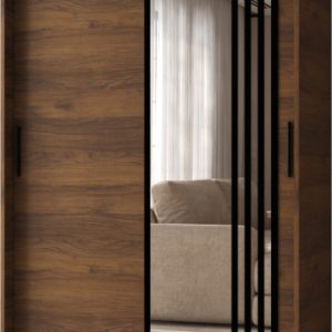 Szafa przesuwna z lustrem Garderoba GLOSSY 120 orzech + u. czarny 1097844