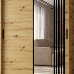 Szafa przesuwna z lustrem Garderoba GLOSSY 150 artisan + u. czarny 1097905