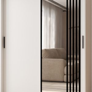Szafa przesuwna z lustrem Garderoba GLOSSY 150 biały + u. czarny 1097879