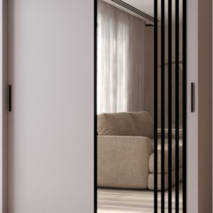 Szafa przesuwna z lustrem Garderoba GLOSSY 150 kaszmir + u. czarny 1097932