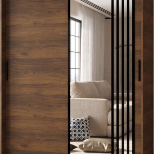 Szafa przesuwna z lustrem Garderoba GLOSSY 150 orzech + u. czarny 1097835