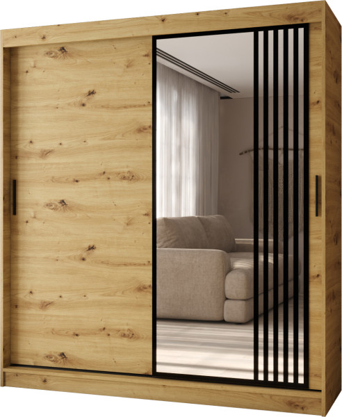 Szafa przesuwna z lustrem Garderoba GLOSSY 180 artisan + u. czarny 1097860