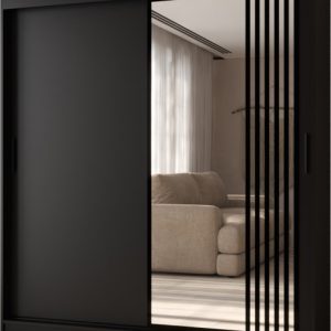 Szafa przesuwna z lustrem Garderoba GLOSSY 180 czarny + u. czarny 1097940