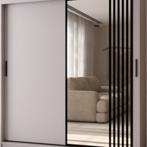 Szafa przesuwna z lustrem Garderoba GLOSSY 180 kaszmir + u. czarny 1097834