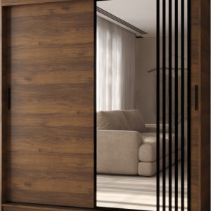 Szafa przesuwna z lustrem Garderoba GLOSSY 180 orzech + u. czarny 1097917