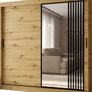 Szafa przesuwna z lustrem Garderoba GLOSSY 200 artisan + u. czarny 1097839