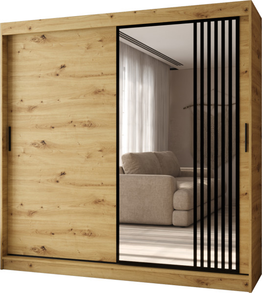Szafa przesuwna z lustrem Garderoba GLOSSY 200 artisan + u. czarny 1097839