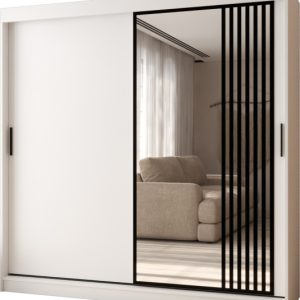 Szafa przesuwna z lustrem Garderoba GLOSSY 200 biały + u. czarny 1097934