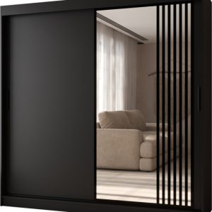 Szafa przesuwna z lustrem Garderoba GLOSSY 200 czarny + u. czarny 1097861
