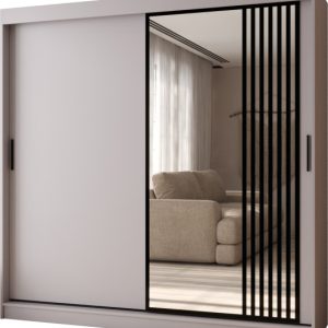 Szafa przesuwna z lustrem Garderoba GLOSSY 200 kaszmir + u. czarny 1097893