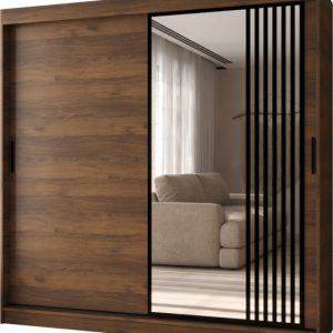 Szafa przesuwna z lustrem Garderoba GLOSSY 200 orzech + u. czarny 1097833 Szafa przesuwna z lustrem Garderoba GLOSSY 200 orzech + u. czarny 1097833