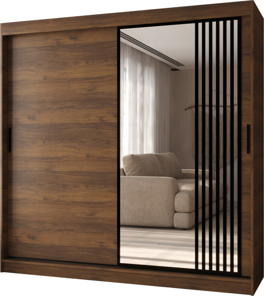 Szafa przesuwna z lustrem Garderoba GLOSSY 200 orzech + u. czarny 1097833