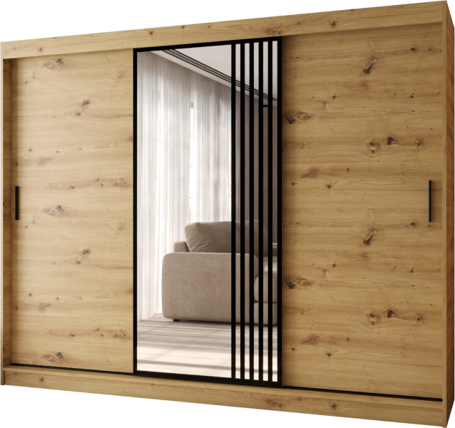 Szafa przesuwna z lustrem Garderoba GLOSSY 250 artisan + u. czarny 1097872