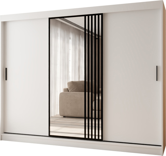 Szafa przesuwna z lustrem Garderoba GLOSSY 250 biały + u. czarny 1097841