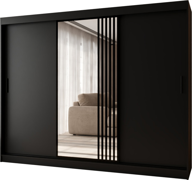 Szafa przesuwna z lustrem Garderoba GLOSSY 250 czarny + u. czarny 1097942