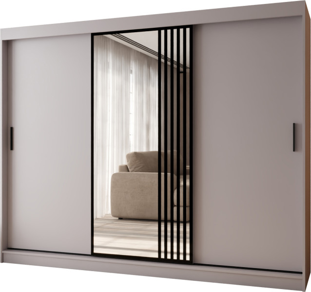 Szafa przesuwna z lustrem Garderoba GLOSSY 250 kaszmir + u. czarny 1097874