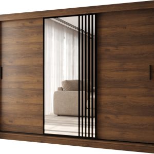 Szafa przesuwna z lustrem Garderoba GLOSSY 250 orzech + u. czarny 1097915 Szafa przesuwna z lustrem Garderoba GLOSSY 250 orzech + u. czarny 1097915