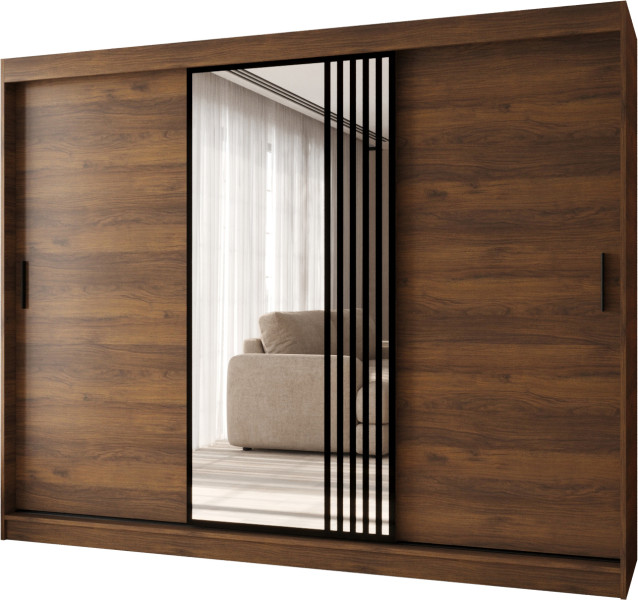 Szafa przesuwna z lustrem Garderoba GLOSSY 250 orzech + u. czarny 1097915