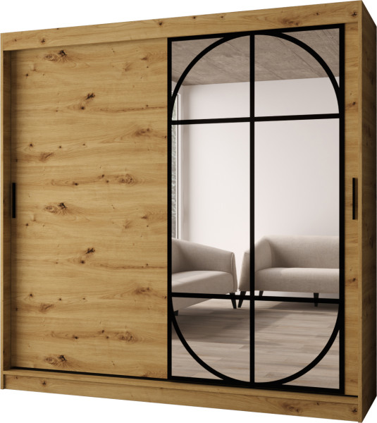 Szafa przesuwna z lustrem Garderoba LUGO 200 artisan + u. czarny 1101171