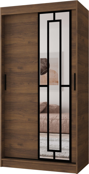 Szafa przesuwna z lustrem Garderoba MODENA 100 orzech + u. czarny 1097433