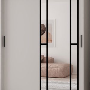 Szafa przesuwna z lustrem Garderoba MODENA 150 biały + u. czarny 1097408 Szafa przesuwna z lustrem Garderoba MODENA 150 biały + u. czarny 1097408