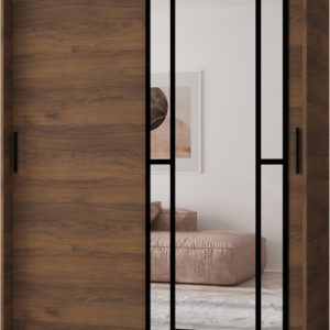 Szafa przesuwna z lustrem Garderoba MODENA 150 orzech + u. czarny 1097414 Szafa przesuwna z lustrem Garderoba MODENA 150 orzech + u. czarny 1097414