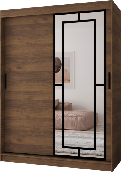 Szafa przesuwna z lustrem Garderoba MODENA 150 orzech + u. czarny 1097414