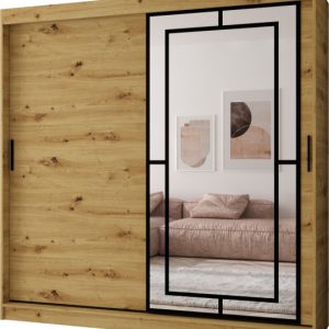 Szafa przesuwna z lustrem Garderoba MODENA 200 artisan + u. czarny 1097418