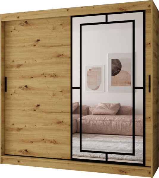 Szafa przesuwna z lustrem Garderoba MODENA 200 artisan + u. czarny 1097418