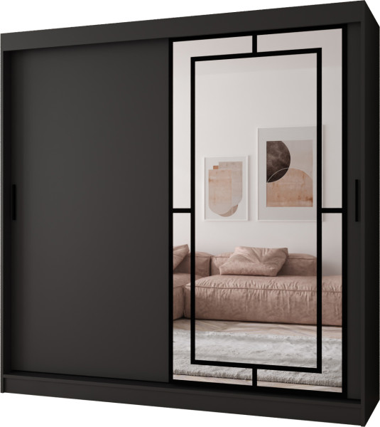 Szafa przesuwna z lustrem Garderoba MODENA 200 czarny + u. czarny 1097437