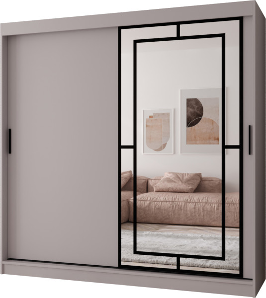 Szafa przesuwna z lustrem Garderoba MODENA 200 kaszmir + u. czarny 1097429
