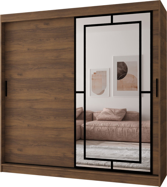 Szafa przesuwna z lustrem Garderoba MODENA 200 orzech + u. czarny 1097399
