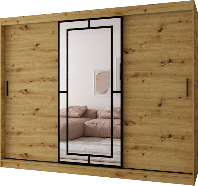Szafa przesuwna z lustrem Garderoba MODENA 250 artisan + u. czarny 1097444