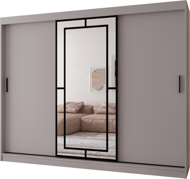 Szafa przesuwna z lustrem Garderoba MODENA 250 kaszmir + u. czarny 1097403