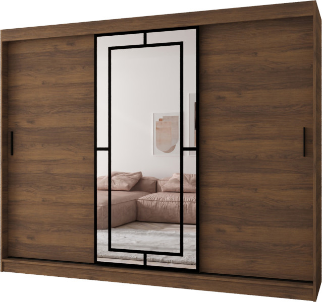 Szafa przesuwna z lustrem Garderoba MODENA 250 orzech + u. czarny 1097435