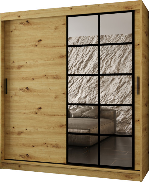 Szafa przesuwna z lustrem Garderoba ORLANDO 180 artisan + u. czarny 1097440