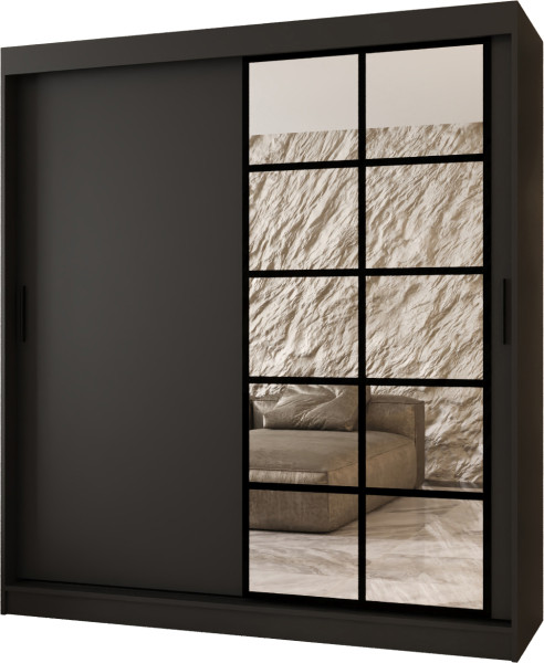 Szafa przesuwna z lustrem Garderoba ORLANDO 180 czarny + u. czarny 1097439