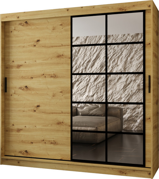Szafa przesuwna z lustrem Garderoba ORLANDO 200 artisan + u. czarny 1097391