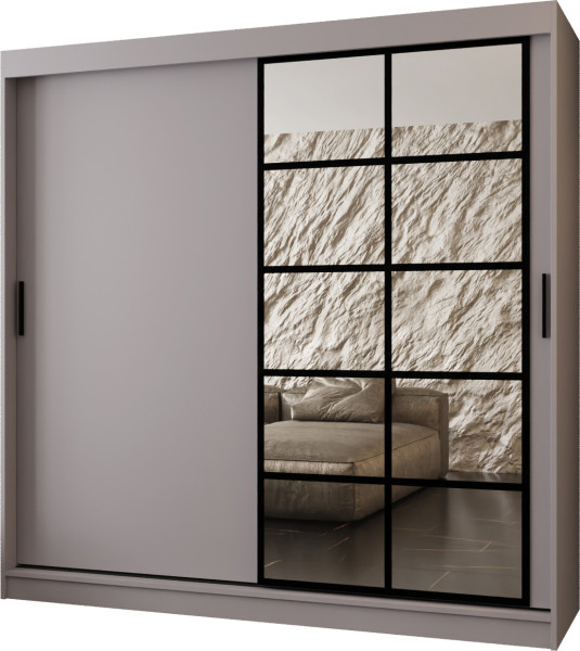 Szafa przesuwna z lustrem Garderoba ORLANDO 200 kaszmir + u. czarny 1097417